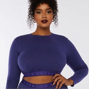 NWT Savage X Fenty Blue Long Sleeve Crop Top Plunged Back Size XL